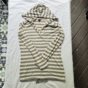 Talbot’s size XS grey and white hooded sweater with tie detail and cowl neck